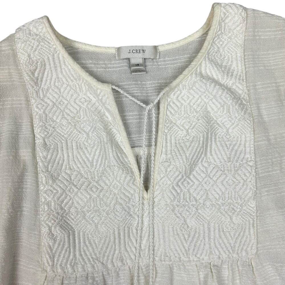 J. Crew Tunic Top White Embroidered Boho Blouse 3/4 Sleeve Lightweight size XS - Picture 2 of 8